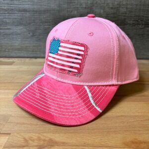 Buck Wear Hat Cap Strap Back Womens One Size Pink USA Flag Patch Hunting Outdoor